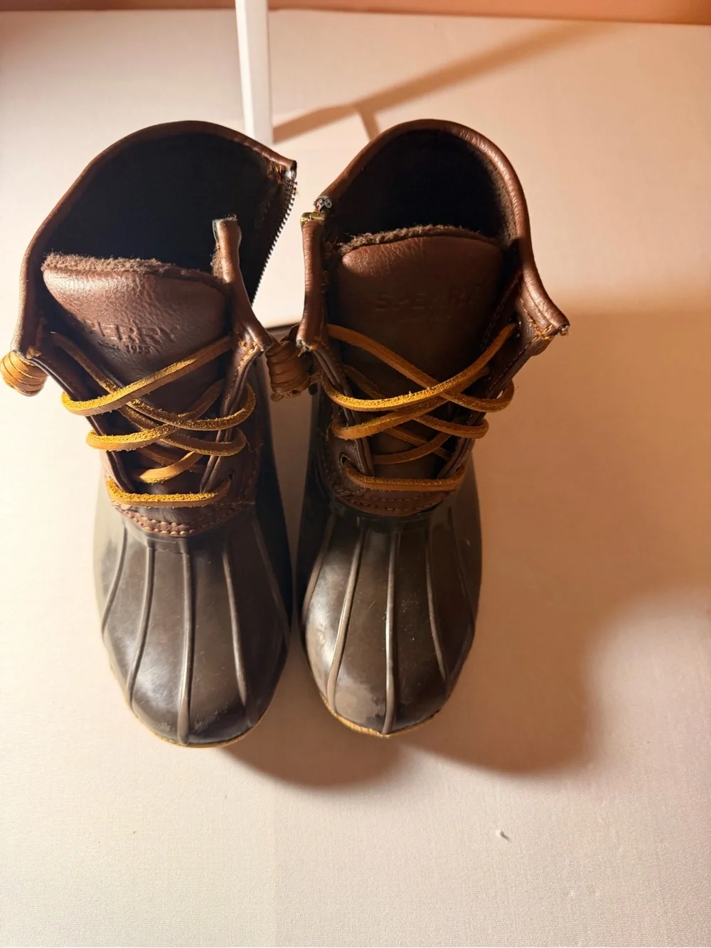 Sperry Top-Sider Girls Brown Leather Duck Boots Waterproof Lace-Up Boots